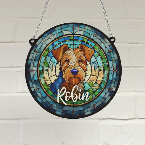 Welsh Terrier Personalised Stained Glass Effect Suncatcher